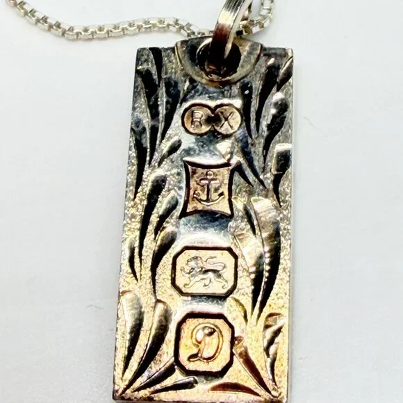 Birmingham 1978 Ronex Sterling Silver Ingot Pendant Necklace 16